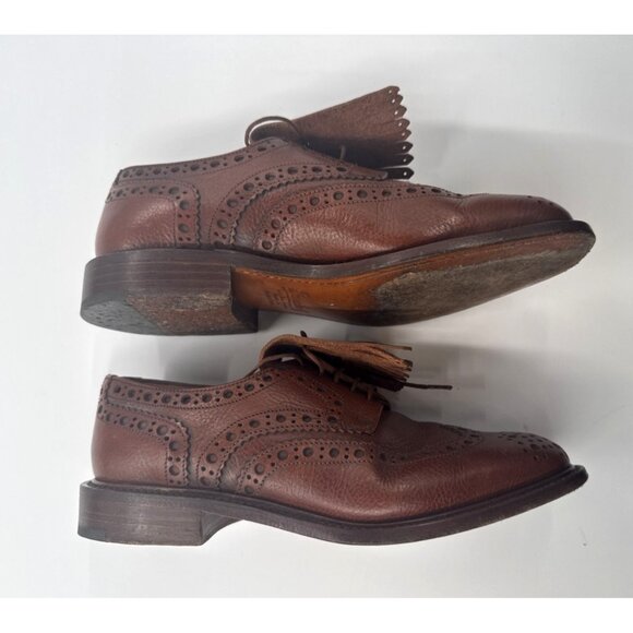 PARABOOT Dress Shoes Mens 7 Brown Wingtip Flap Cuir Cousu Goodyear France - Picture 9 of 15